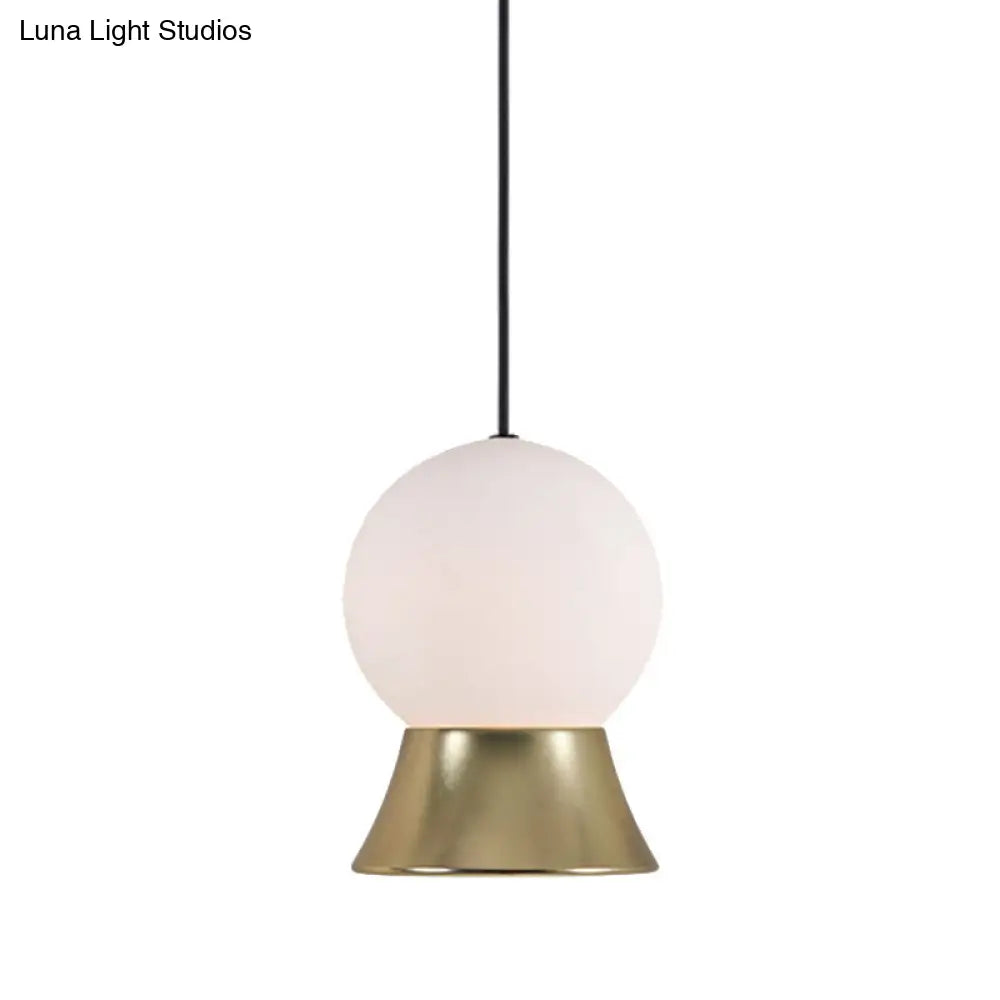 Postmodern White Glass Globe Pendant Light with Gold/Black Metal Shade