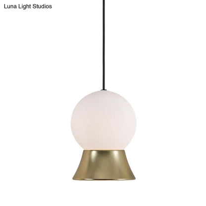 Postmodern White Glass Globe Pendant Light with Gold/Black Metal Shade