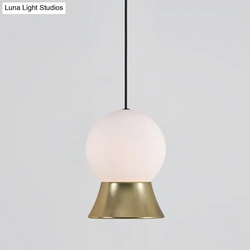 Postmodern White Glass Globe Pendant Light with Gold/Black Metal Shade