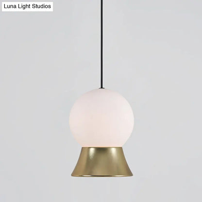 Postmodern White Glass Globe Pendant Light with Gold/Black Metal Shade