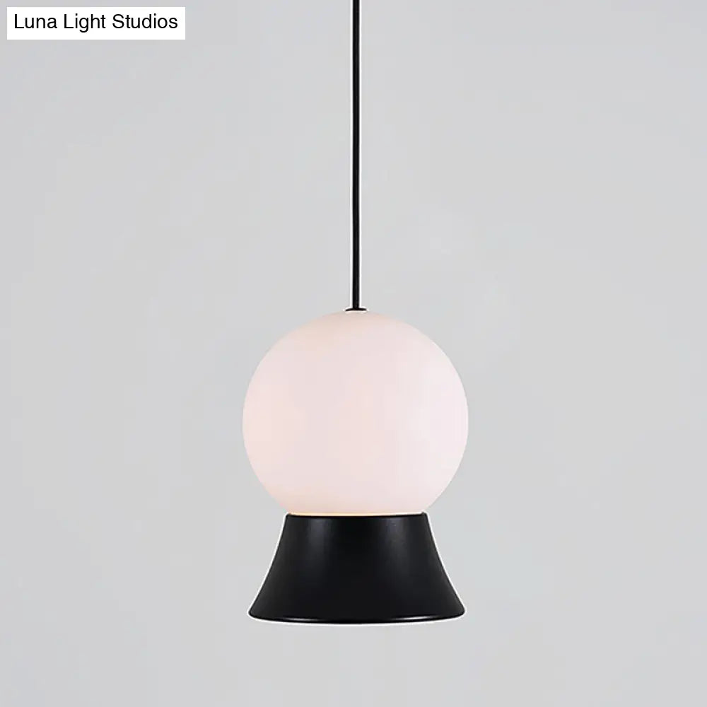 Postmodern White Glass Globe Pendant Light with Gold/Black Metal Shade