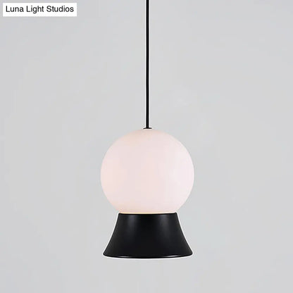 Postmodern White Glass Globe Pendant Light with Gold/Black Metal Shade