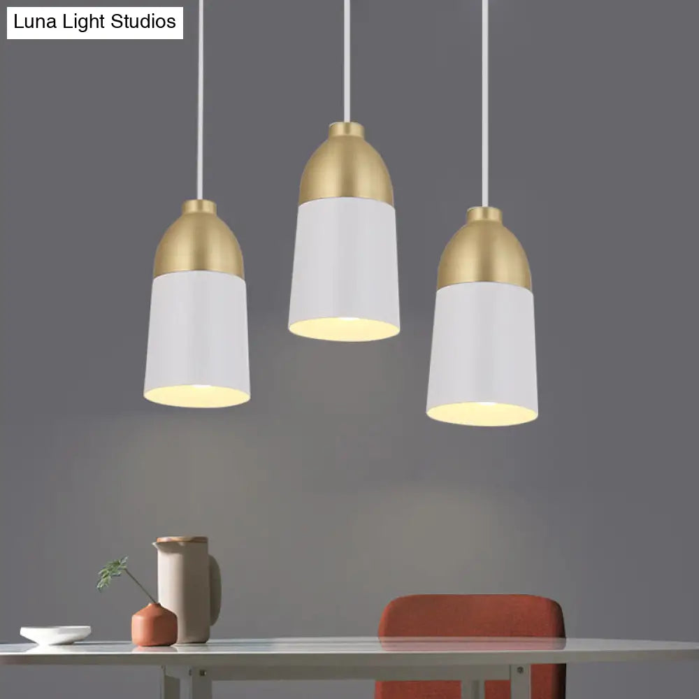 Postmodern White & Gold Half Capsule Pendant Lamp - 1 Head Metal Ceiling Suspension Light