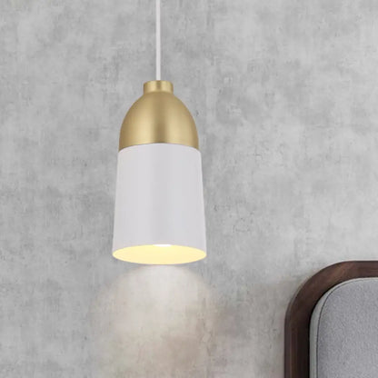 Postmodern White & Gold Half Capsule Pendant Lamp - 1 Head Metal Ceiling Suspension Light