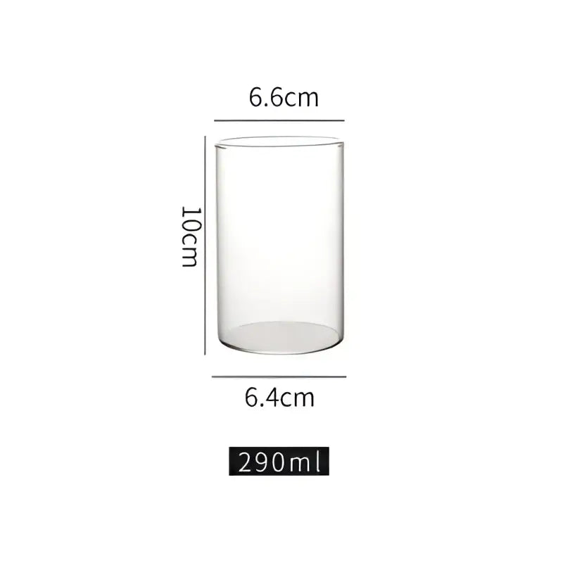 Clear glass cylindrical highball cup 10cm tall 6.4cm diameter holding 290ml in premium glass highball cup set