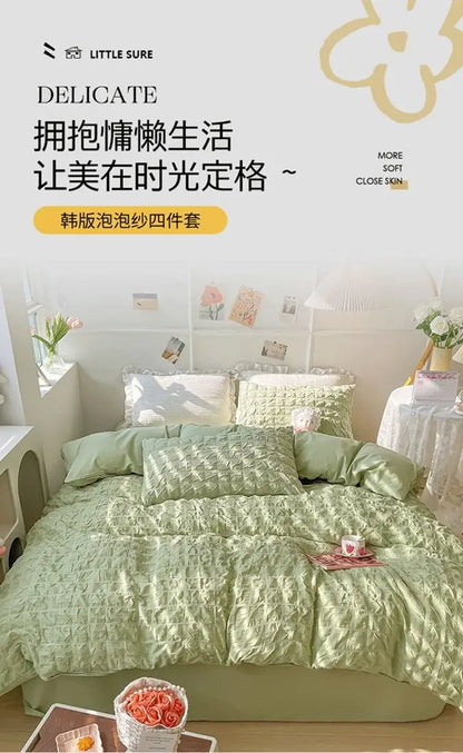 Princess Bedding Set - French Style Wash Cotton Solid Color Summer Soft Set