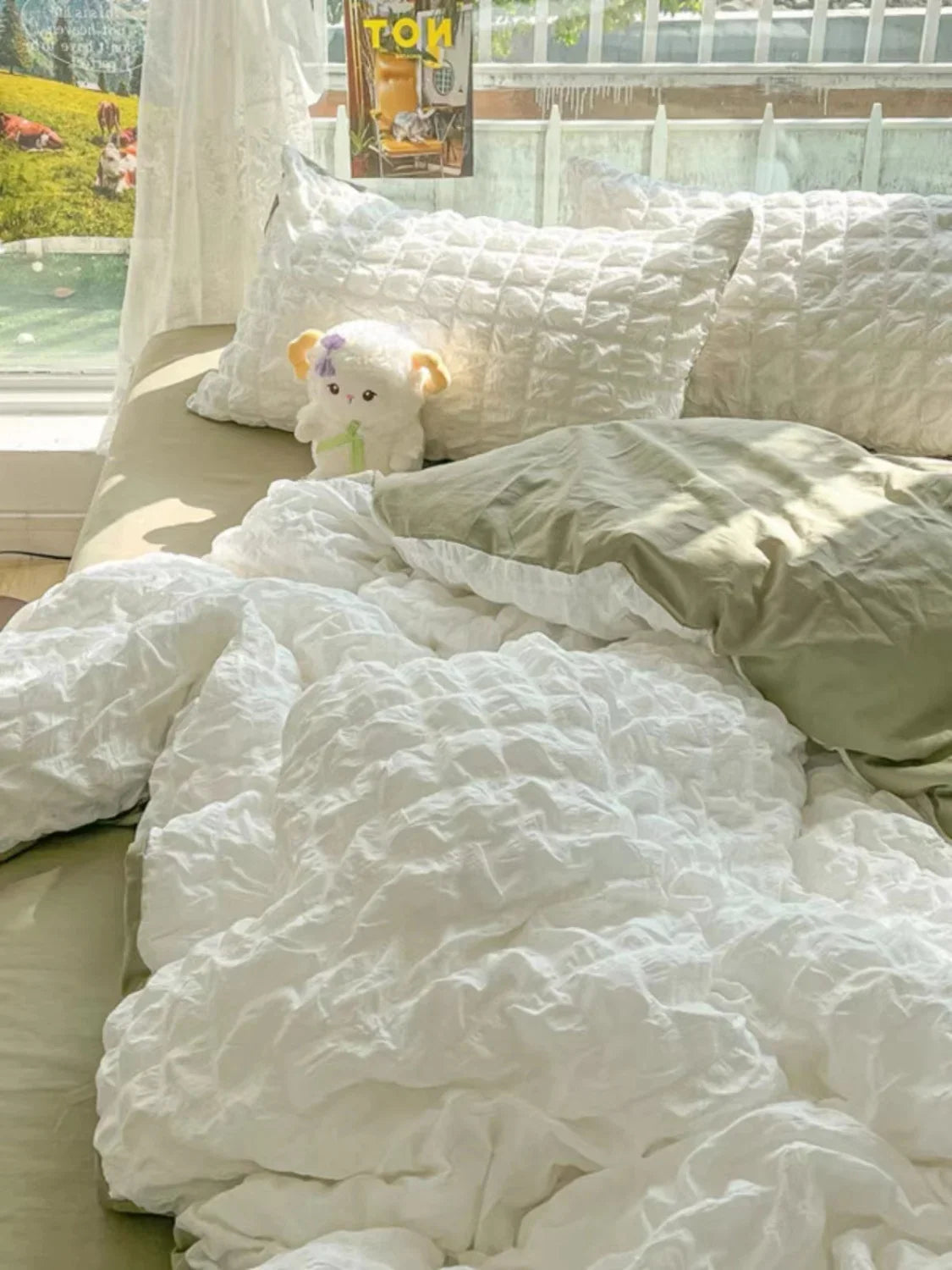 Princess Bedding Set - French Style Wash Cotton Solid Color Summer Soft Set