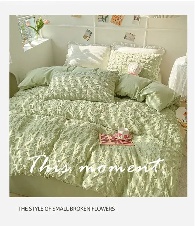 Princess Bedding Set - French Style Wash Cotton Solid Color Summer Soft Set