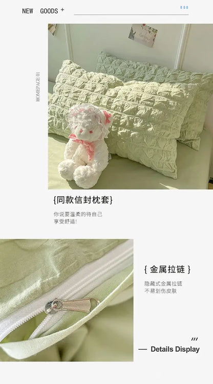 Princess Bedding Set - French Style Wash Cotton Solid Color Summer Soft Set