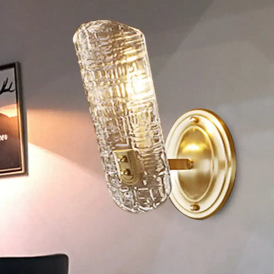 Prism textured glass gold wall light with clear glass sconce and metal base for corridor lighting fixture