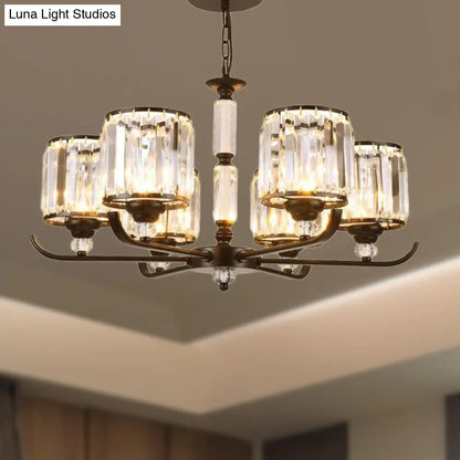 Lámpara de araña de cristal prismático: estilo antiguo de techo cilíndrico negro (3/6/8 luces)