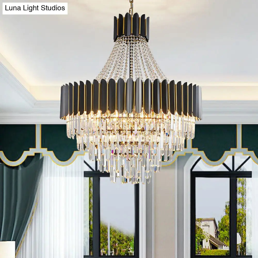 Prismatic Crystal Chandelier: Modern 11-Light Black Pendant for Dining Room Ceiling