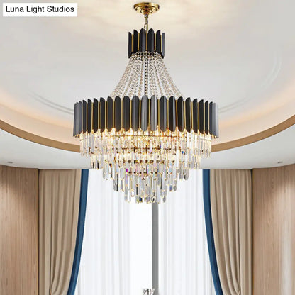 Prismatic Crystal Chandelier: Modern 11-Light Black Pendant for Dining Room Ceiling