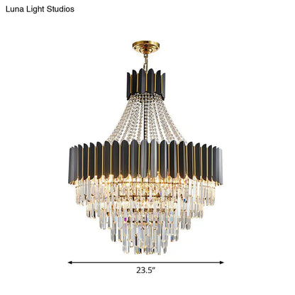 Prismatic Crystal Chandelier: Modern 11-Light Black Pendant for Dining Room Ceiling