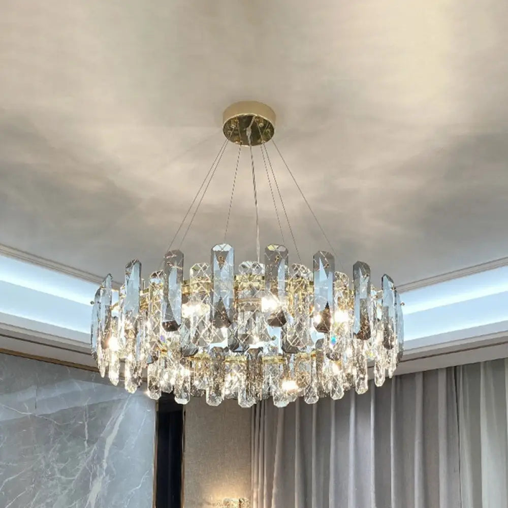 Prismatic Crystal Chandelier Pendant: Minimalist Round Brass Finish Hanging Light