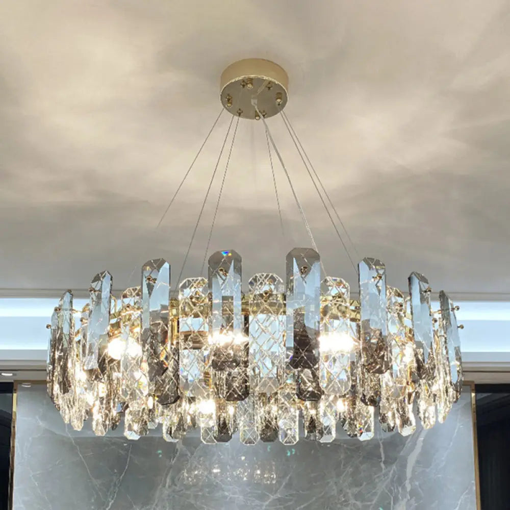 Prismatic Crystal Chandelier Pendant: Minimalist Round Brass Finish Hanging Light