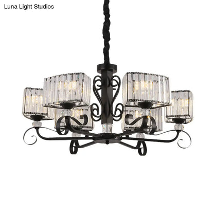 Lámpara colgante de araña de cristal prismático - Diseño trapezoidal nórdico | Negra, 3/6 cabezales