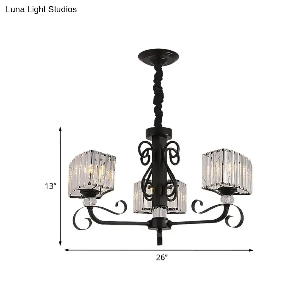 Lámpara colgante de araña de cristal prismático - Diseño trapezoidal nórdico | Negra, 3/6 cabezales