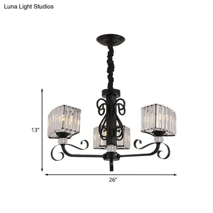 Lámpara colgante de araña de cristal prismático - Diseño trapezoidal nórdico | Negra, 3/6 cabezales