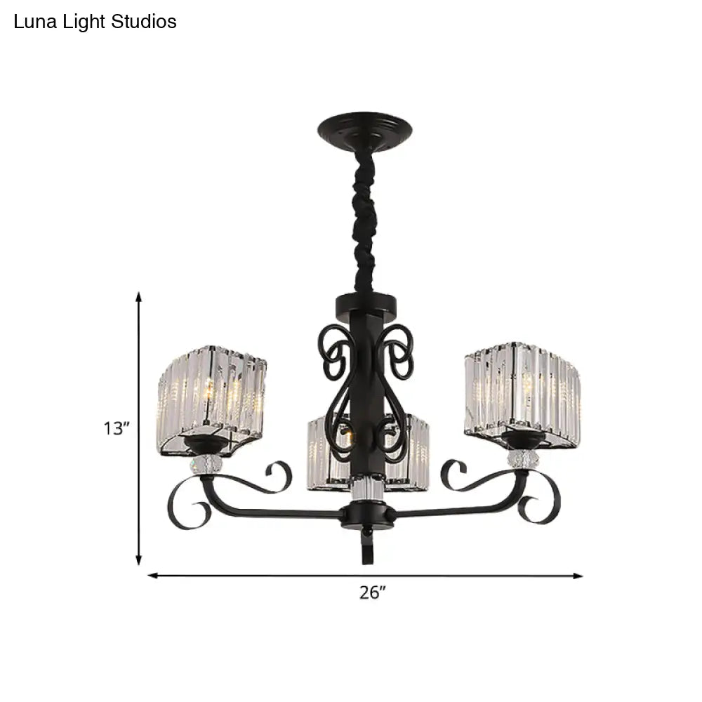 Lámpara colgante de araña de cristal prismático - Diseño trapezoidal nórdico | Negra, 3/6 cabezales