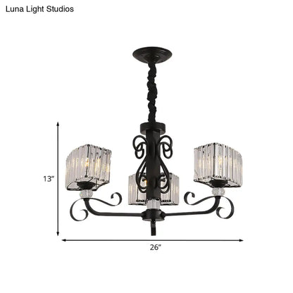 Lámpara colgante de araña de cristal prismático - Diseño trapezoidal nórdico | Negra, 3/6 cabezales