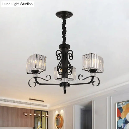 Lámpara colgante de araña de cristal prismático - Diseño trapezoidal nórdico | Negra, 3/6 cabezales