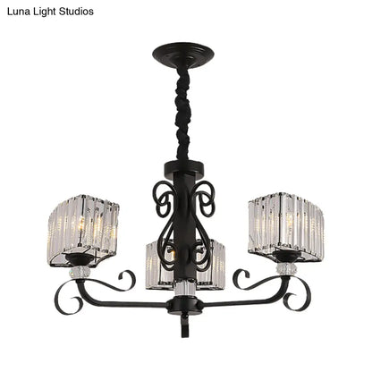 Lámpara colgante de araña de cristal prismático - Diseño trapezoidal nórdico | Negra, 3/6 cabezales