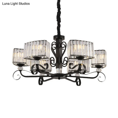 Lámpara colgante de araña de cristal prismático - Diseño trapezoidal nórdico | Negra, 3/6 cabezales