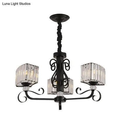 Lámpara colgante de araña de cristal prismático - Diseño trapezoidal nórdico | Negra, 3/6 cabezales