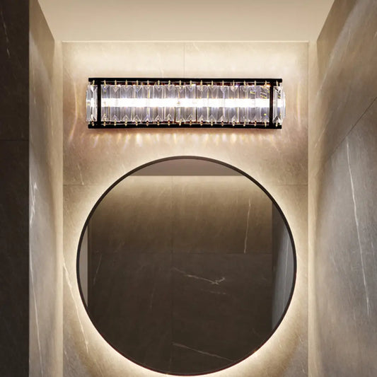 DecorBites™ DecorBites™ Prismatic Crystal LED Rectangle Vanity Sconce - Minimalist Black/Gold Bathroom Wall Light
