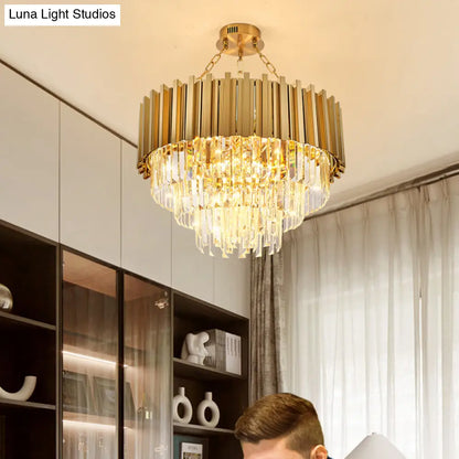 DecorBites™ DecorBites™ Prismatic Crystal Semi Flush Ceiling Chandelier in Modern Gold Finish - Dining Room Design