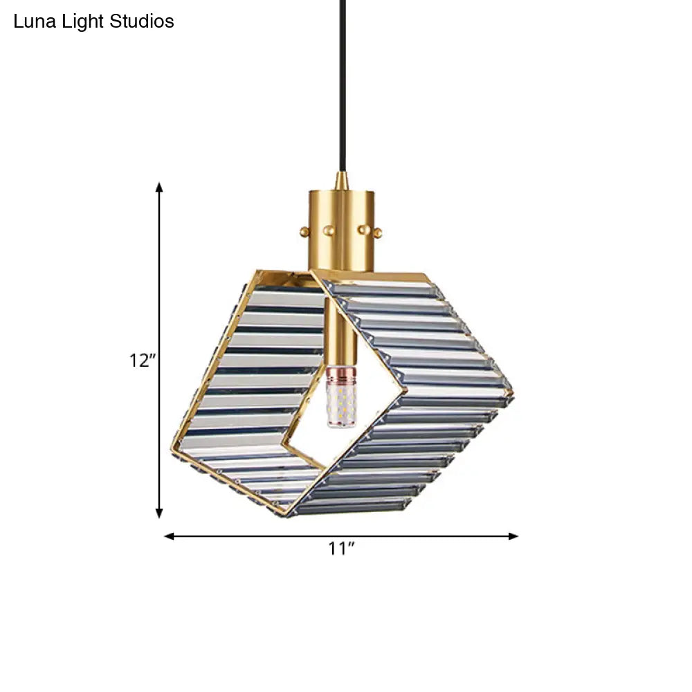 Prismatic Crystal Suspension Lamp - Mid Century Brass Pendant Light for Dining Tables