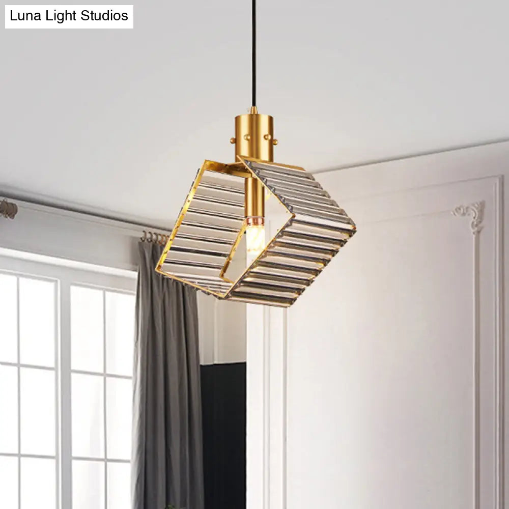 Prismatic Crystal Suspension Lamp - Mid Century Brass Pendant Light for Dining Tables