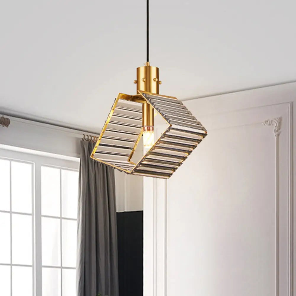 Prismatic Crystal Suspension Lamp - Mid Century Brass Pendant Light for Dining Tables