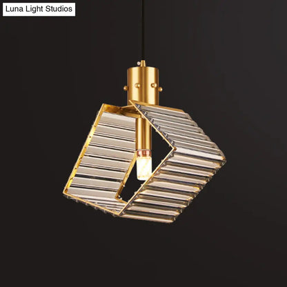 Prismatic Crystal Suspension Lamp - Mid Century Brass Pendant Light for Dining Tables