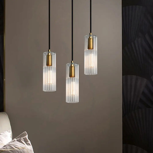 Prismatic Glass Pendant Lamp - Simple Tube Design, White - Ideal for Bedroom - Brass Finish