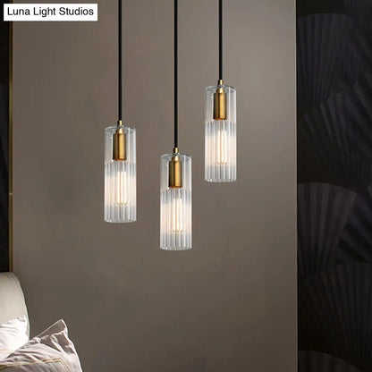 Prismatic Glass Pendant Lamp - Simple Tube Design, White - Ideal for Bedroom - Brass Finish