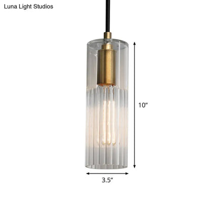 Prismatic Glass Pendant Lamp - Simple Tube Design, White - Ideal for Bedroom - Brass Finish