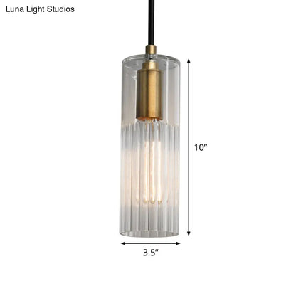 Prismatic Glass Pendant Lamp - Simple Tube Design, White - Ideal for Bedroom - Brass Finish