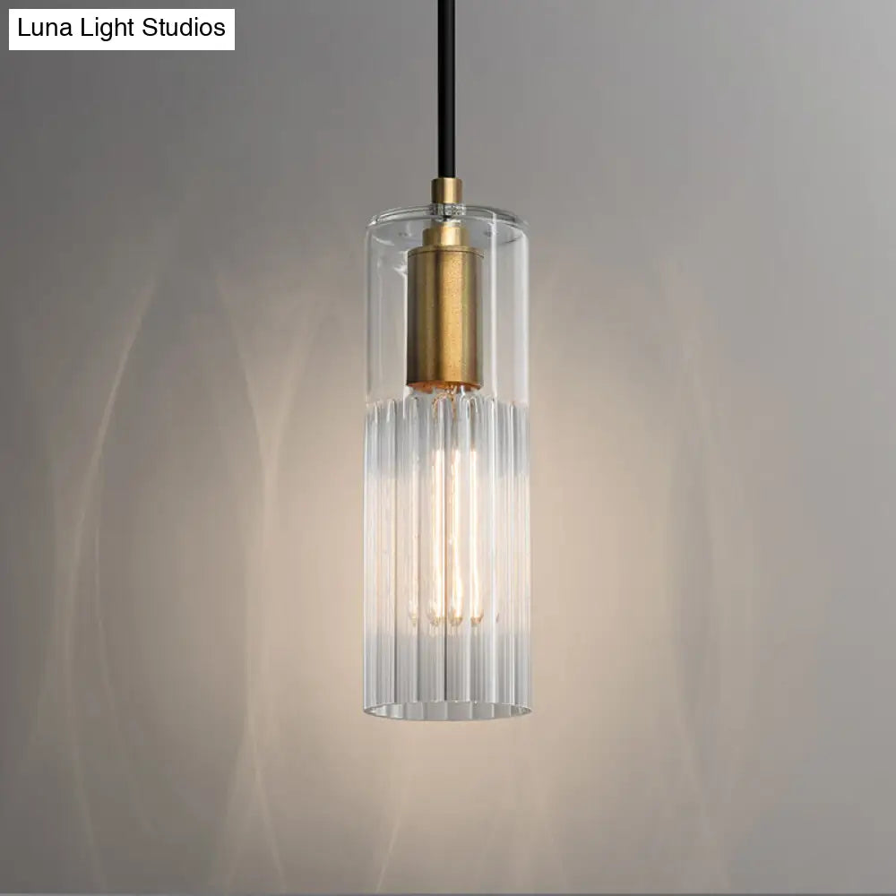 Prismatic Glass Pendant Lamp - Simple Tube Design, White - Ideal for Bedroom - Brass Finish