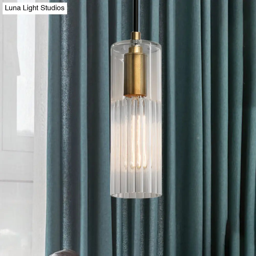 Prismatic Glass Pendant Lamp - Simple Tube Design, White - Ideal for Bedroom - Brass Finish