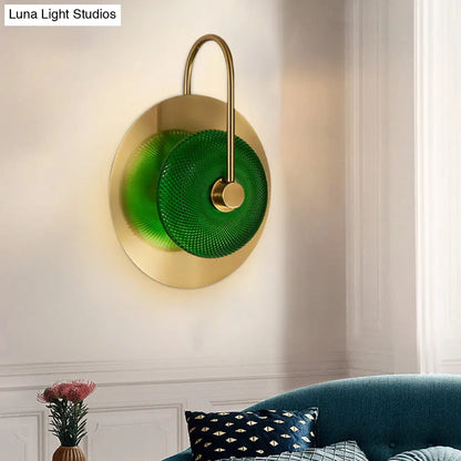 DecorBites™ DecorBites™ Prismatic Glass Wall Sconce: Bell Shape, Post-Modern, Brass Finish - Green/Clear