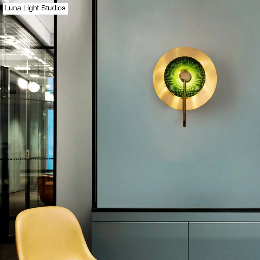 DecorBites™ DecorBites™ Prismatic Glass Wall Sconce: Bell Shape, Post-Modern, Brass Finish - Green/Clear