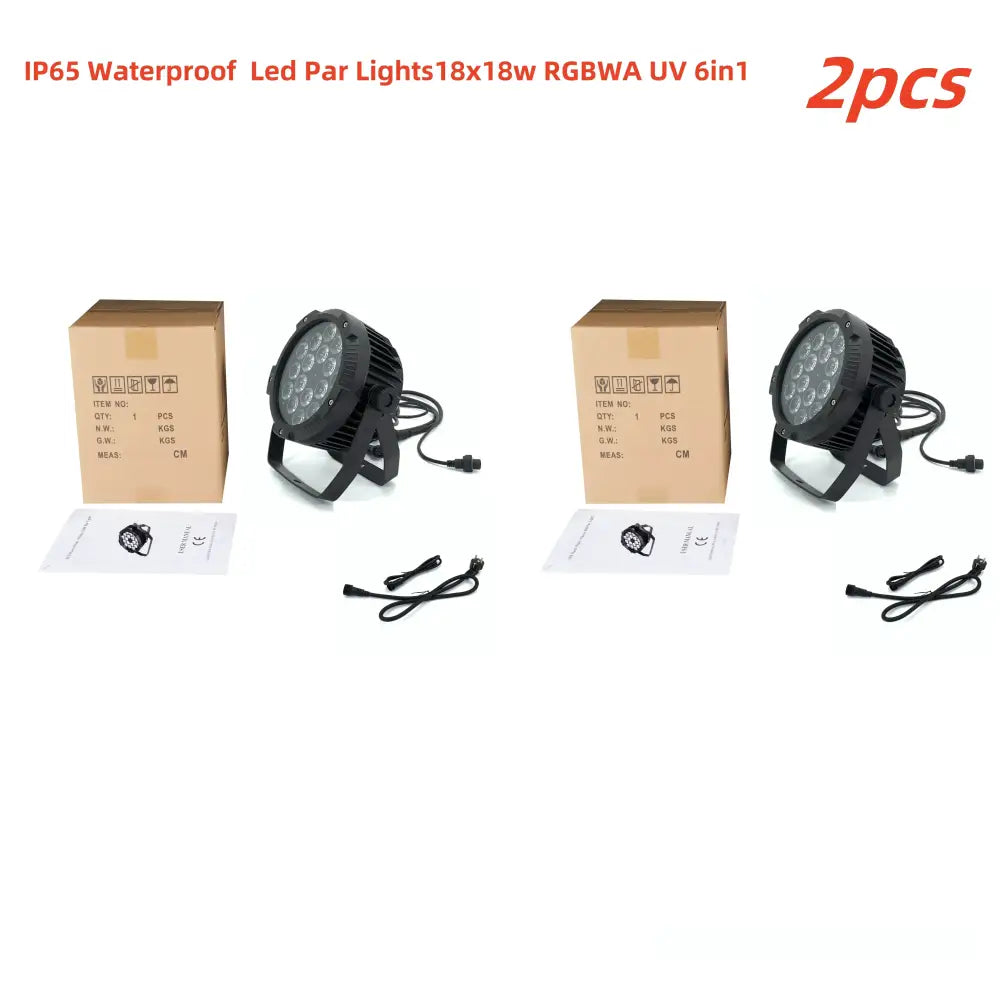 Black ip65 waterproof professional 18x18w rgbwa uv par lights with 6-in-1 leds mounted on black brackets for stage wash
