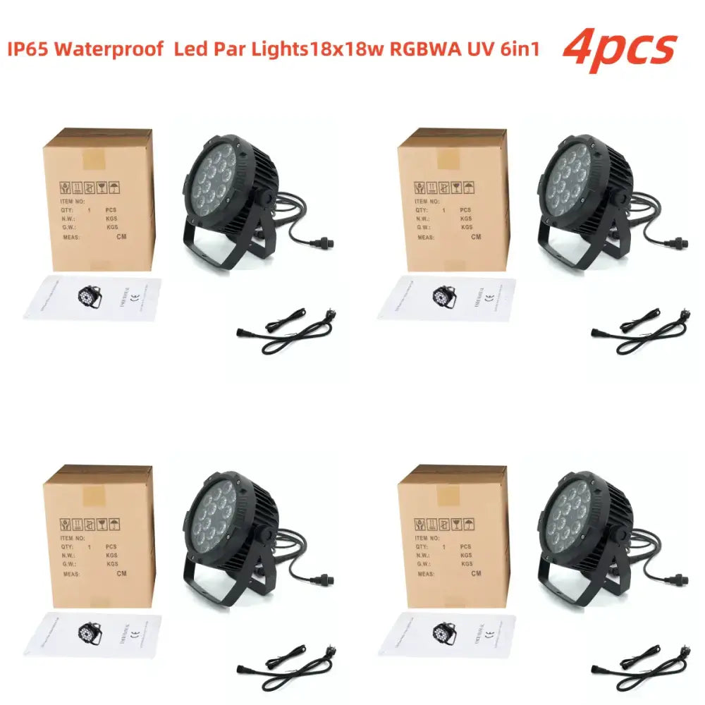 Black ip65 waterproof 18x18w rgbwa uv par lights in rugged circular housing for professional stage wash lighting