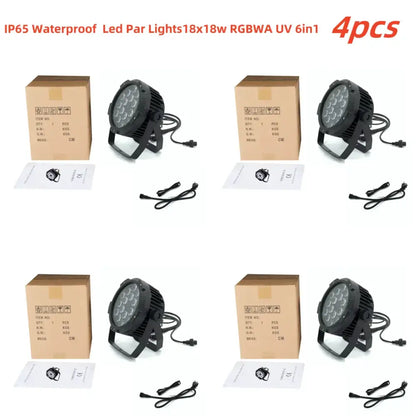 Black ip65 waterproof 18x18w rgbwa uv par lights in rugged circular housing for professional stage wash lighting