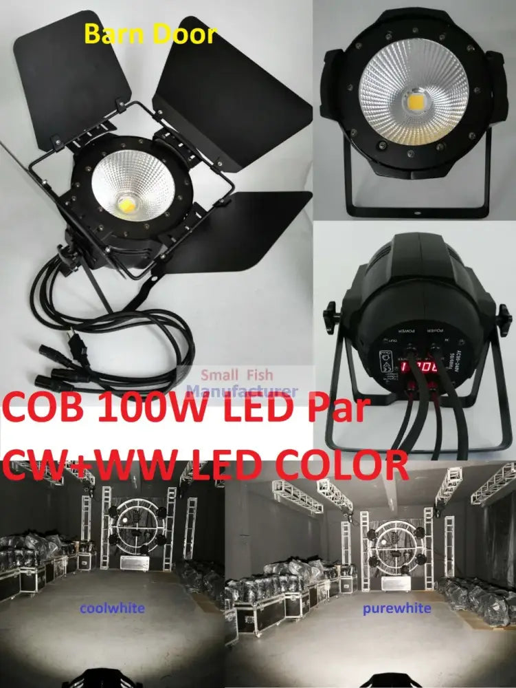 Professional black 100w cob led par light with barn doors and adjustable color temperature for studio stage use
