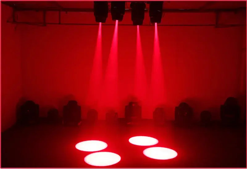 Professional black decorbites 120w led moving head stage light with red focused beams illuminating a dark room