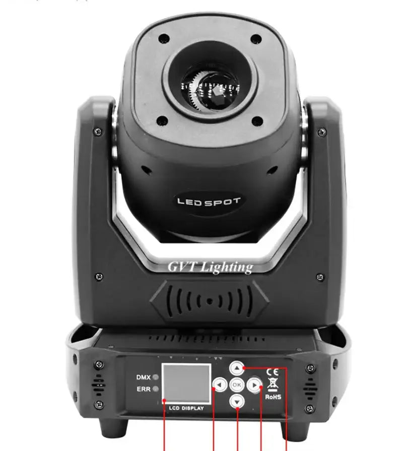 Professional black 120w led spot moving head light with sleek angular design and lcd control panel for performance rooms