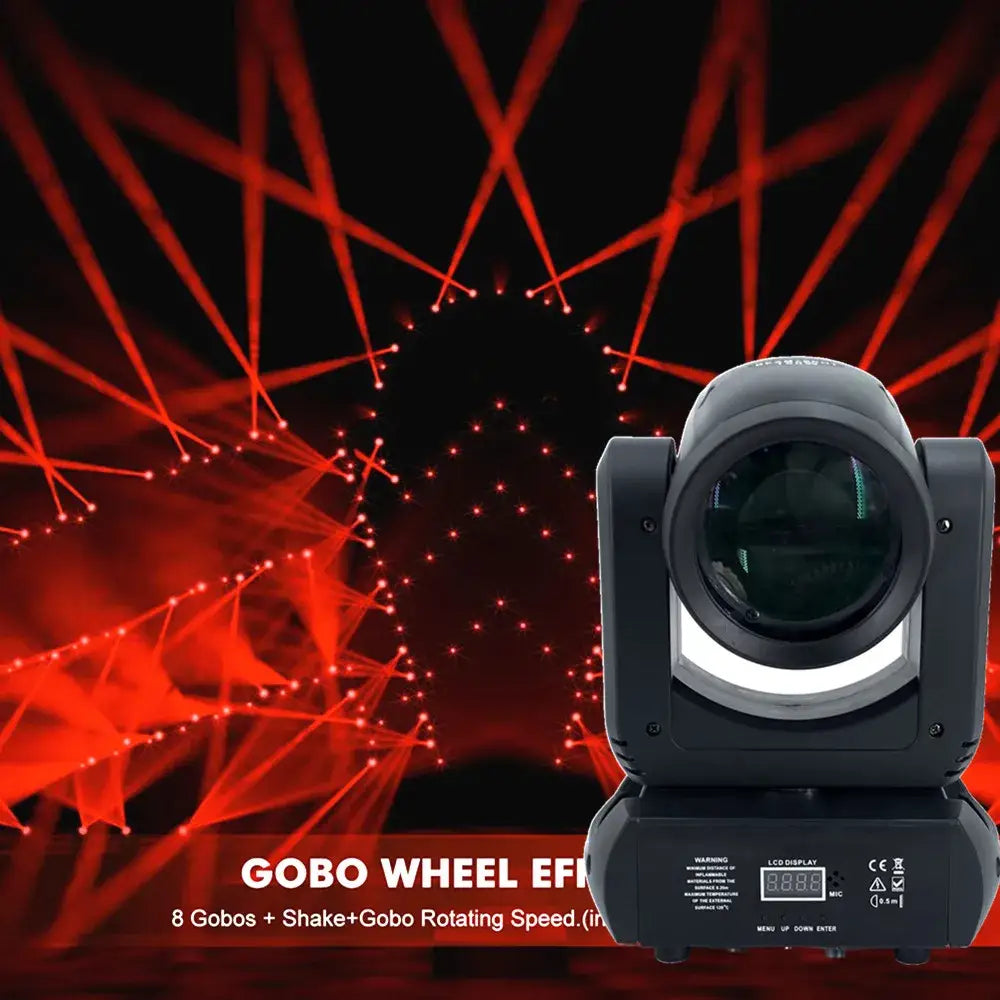 Professional black 150w mini led moving head stage light with circular lens and illuminated display panel for disco use